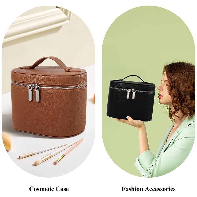 Leather Cosmetic Bag with handle show Leather Cosmetic Bag with handle show